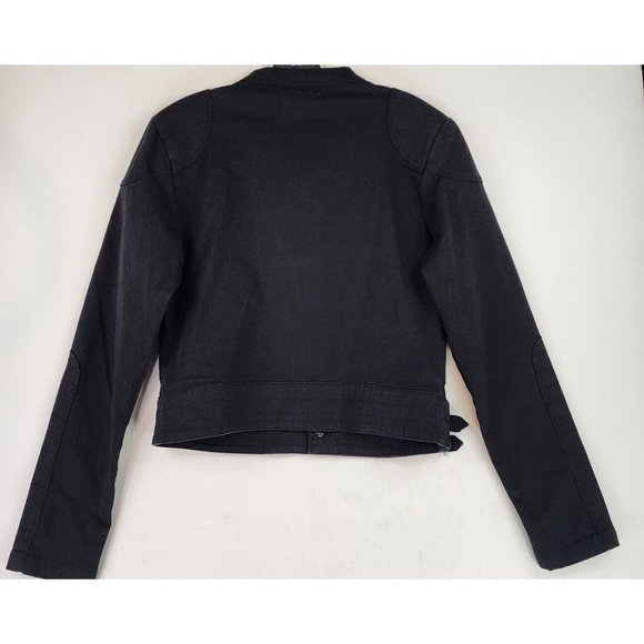 J & Co Denim Jacket Womens Large Black Distressed Retro Buckle Accent Full Zip - Picture 2 of 10